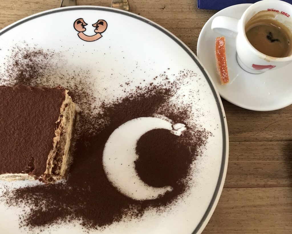 Tiramisu and espresso at Mezzaluna in Ankara, Turkey