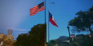 U.S.A. flag and Chile flag with plane
